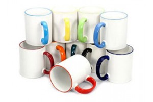 Белые с цветным ободком и ручкой