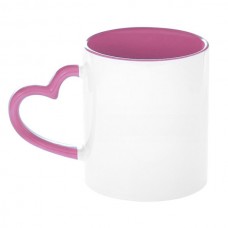 Кружка белая цветная ВНУТРИ и ручка сердце розовая