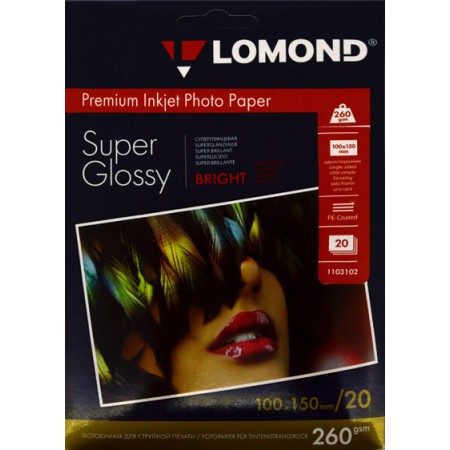 LOMOND Фотобумага суперглянцевая одностороняя ярко-белая, А6, 260 г/м, 20л | Артикул 10113